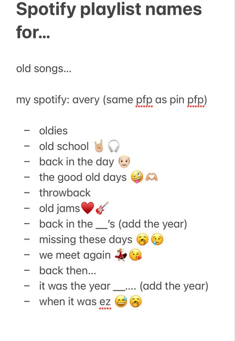 Playlist For Old Songs, Playlist Names For Old Music, Spotify Playlist Names For Old Songs, Playlist Names For Oldies, Old Playlist Names, Old School Playlist Names, Favorite Playlist Names, Nostalgia Playlist Names, Old Song Captions Instagram