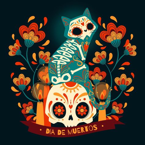 Free Vector | Hand drawn flat dia de muertos illustrationn Alebrijes Illustration, Mexico Drawing Ideas, Book Of Life Art, Mexican Illustration Art, Mexican Folk Art Pattern, Dia De Los Muertos Decorations Ideas, Mexican Artwork, Mexican Culture Art, Mexican Sugar Skull