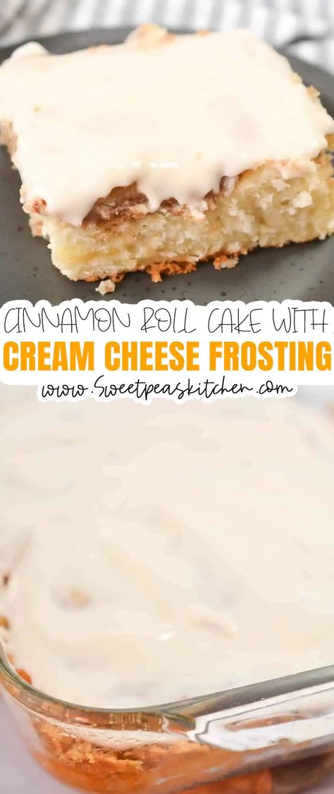 Cinnamon Roll Cake with Cream Cheese Frosting - Sweet Pea's Kitchen Pillsbury Cinnamon Roll Recipes, Viking Food, Cream Cheese Frosting Cake, Breakfast Sides, Cream Cheese Desserts, Oatmeal Cake, Cream Cheese Glaze, Cinnamon Cake, Cinnamon Roll Cake