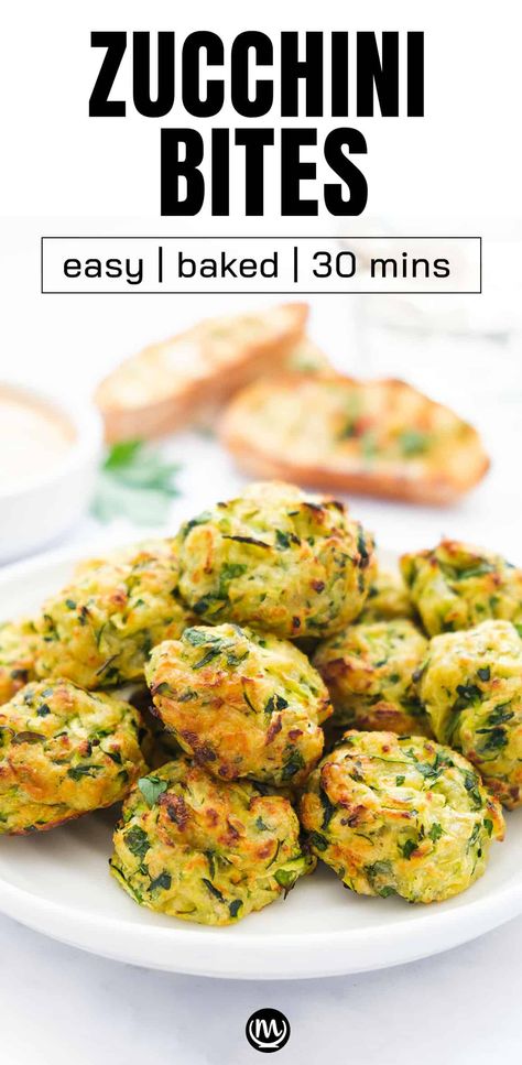 These baked zucchini bites are simple and delish, crispy on the outside and moist and soft on the inside, perfect to use up your summer zucchini. #zucchinirecipes #appetizerrecipes #zucchinifritters #courgetterecipes Zucchini Garlic Bites, Garlic Bites, Zucchini Vegetable, Zucchini Cheese, Zucchini Bites, Summer Zucchini, Baked Zucchini, Bake Zucchini, Potato Bites