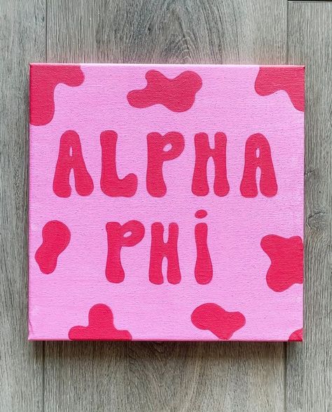 Cow Print Sorority Canvas, Pastel Paddles Sorority, Zta Painting Canvases, Small Sorority Canvas, Theta Canvas Ideas, Canvas Sorority Ideas, Big Little Basket Notes, Pink Sorority Canvas, Alpha Phi Canvas Painting