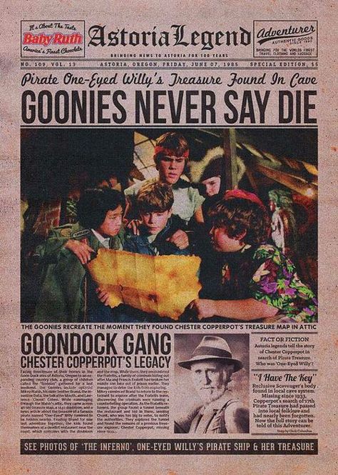 chester copperpot! | retro-angel Goonies Never Say Die, Journal Pictures, The Goonies, Newspaper Printing, Goonies, Halloween 2020, Kraft Envelopes, Newspaper, The Story