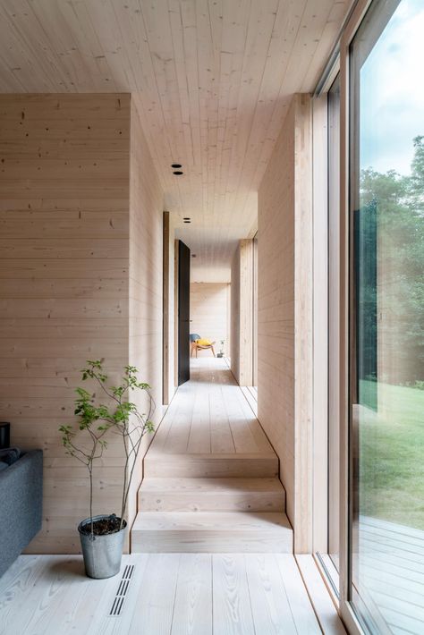 This innovative Danish villa’s CLT structure was constructed in just three days Steel Cladding, Cladding Systems, Timber House, Common Area, Contemporary Architecture, Container House, A House, Floor Plan, Hallway