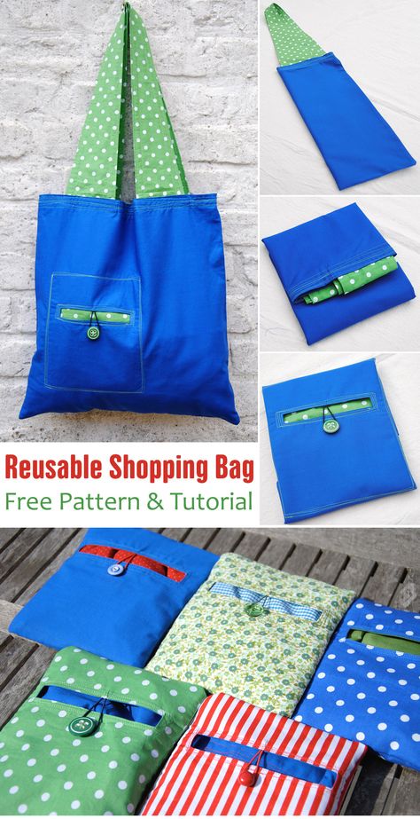 Bags For Groceries, Diy Totes And Bags Patterns, Shopping Bags Diy Free Pattern, Making Shopping Bags, Sewing Patterns For Bags Free, Folding Shopping Bag Free Pattern, Sew Reusable Grocery Bags, Sew Foldable Shopping Bag, Foldable Reusable Grocery Bags Pattern