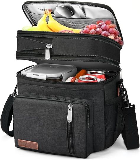 Amazon.com: BAGNN Lunch Box for Men/Women-Insulated Lunch Bag-Expandable Double Cooler Bag-Reusable Adult Lunchbox with Adjustable Shoulder Strap (Black: Home & Kitchen Lunch Boxes For Men, Lunch Boxes For Women, Adult Lunches, Women Lunch Bag, Lunch Tote Bag, Best Lunch Bags, Lunch Cooler, Bag Lunch, Metal Bottles