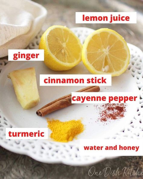 Ginger Tumeric Tea, Tumeric Tea Recipe, Ginger Lemon Honey Tea, Honey Lemon Tea, Turmeric Tea Recipe, Turmeric Drink, Ginger Honey Lemon, Ginger Tea Recipe, One Dish Kitchen