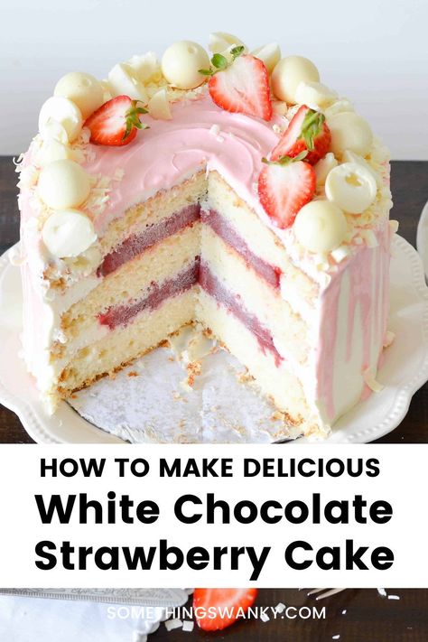 White Choc Strawberry Cake, White Birthday Cake With Strawberries, White Chocolate And Strawberry Cake, White Chocolate Blackberry Cake, Strawberry And White Chocolate Cake, Real Strawberry Cake, Strawberry Cake Flavors, Chocolate Strawberry Birthday Cake, Summer Cake Flavor Ideas