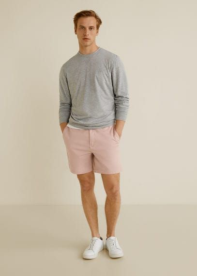 MANGO MAN - Male - Elastic waist cotton bermuda shorts pink mango man - Pink - 36 Outfit With Shorts Men, Pink Shorts Outfits Men, Shorts Outfits Men, Outfit With Shorts, Pink Shorts Outfits, Pink Shirt Outfit, Rose Taupe, Mens Shorts Outfits, Chinos Style