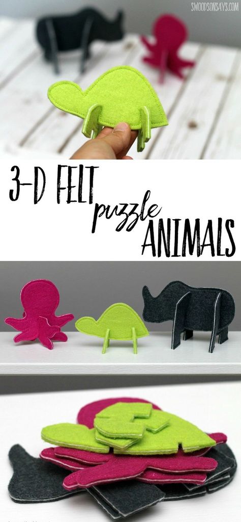 These 3D Puzzle Animals are so much fun to build with - and fast to sew! Perfect felt handmade toy for little hands. Felt Valentine, Easy Felt Crafts, Felt Craft Projects, Felt Handmade, Felt Crafts Patterns, Felt Crafts Diy, Diy Bebe, Sewing Stuffed Animals, Diy Felt