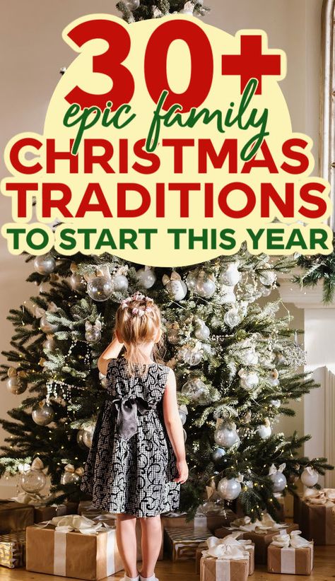 girl decorating a christmas tree.  text reads, epic family christmas traditions to start this year Christmas Traditions Kids, Frugal Christmas, Traditions To Start, Frugal Family, Money Saving Mom, Christmas Traditions Family, Christmas Puzzle, Kids Holiday, Christmas On A Budget