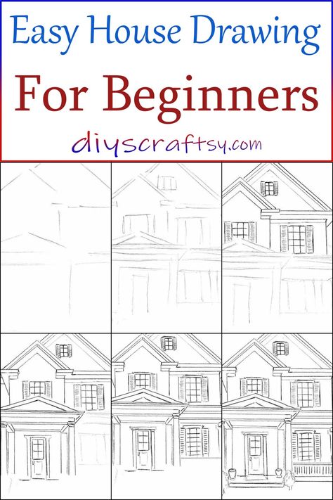 Easy House Drawing For Beginners Croquis, How To Draw Steps To A House, How To Sketch Houses, Easy Houses To Draw, Step By Step House Drawing, How To Draw A 3d House, Draw A House Step By Step, How To Draw A Cottage Step By Step, How To Sketch Buildings