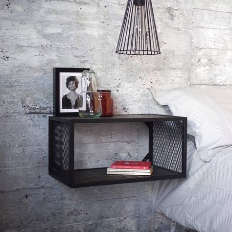 Black Metal Bedside Table, Mounted Bedside Table, Industrial Style Bedside Table, Wall Mounted Bedside Table, Industrial Bedside Tables, Industrial Style Bedroom, Bedside Table Metal, Rustic Bedside Table, Industrial Style Furniture