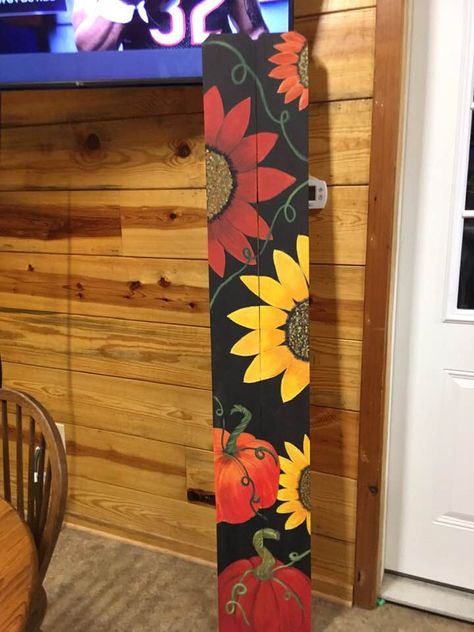 Fall Porch Boards Signs, Fall Boards Signs Diy, Porch Boards Signs Diy Fall, Wooden Fall Porch Signs, Fall Fence Decor, Painted Fence Boards, Fall Board Signs For Porch, Fall Painted Signs On Wood, Painted Porch Signs On Wood