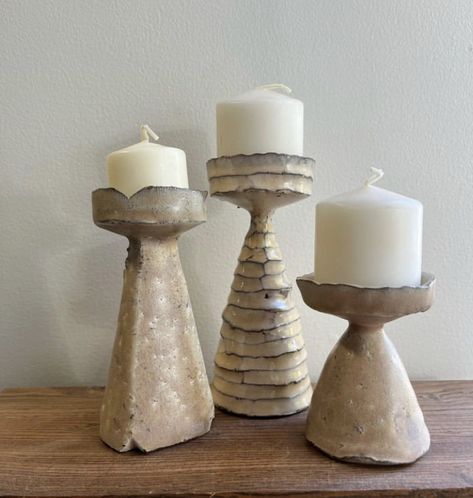 Mixed Clay Pottery, Handmade Ceramic Candle Holders, Candle Holders Ceramic, Woodland Home, Pottery Candle Holder, Beginner Pottery, Pottery Candle, Ceramic Art Sculpture, Pottery Handbuilding