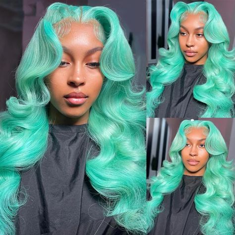 New Color Hair, Natural Curly Wig, Color Rubio, Green Wig, Hair Tape, Mint Green Color, Frontal Closure, Ombre Wigs, Colored Wigs