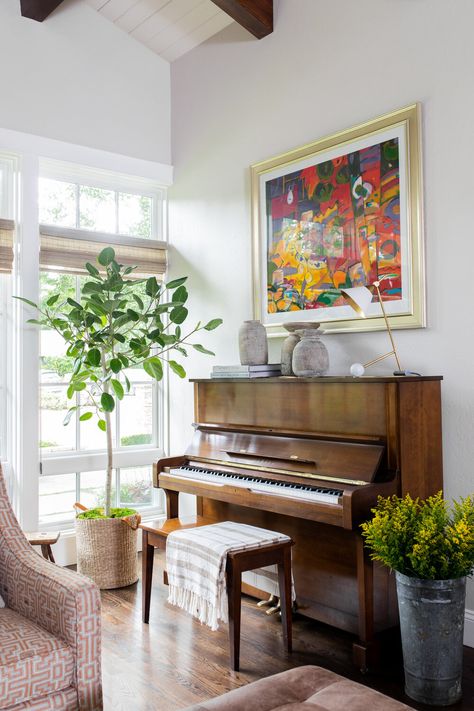 Shorewood — Ricki Stevens Design Piano Room Design, Family Music Room, Modern Music Room, Stylish Apartment Decor, Piano Room Decor, Piano Living Rooms, Home Music Rooms, Piano Decor, Inside Decor