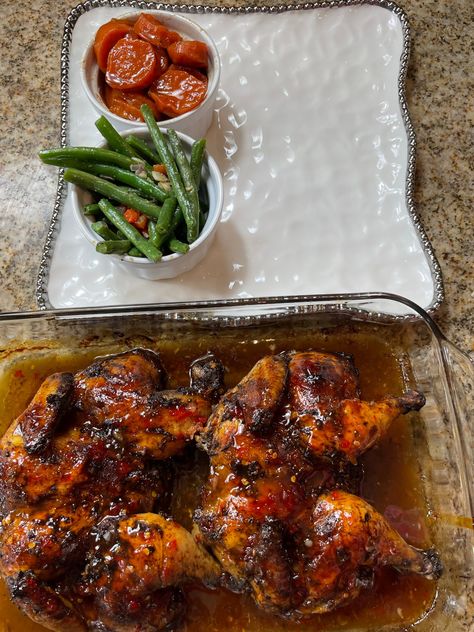 Jerk Sweet Chili Cornish Hens - The Glam Kitchen Bourbon Chicken Recipe, Cornish Hen Recipe, Turkey For Thanksgiving, Cornish Hen, Jamaican Jerk Seasoning, Glam Kitchen, Meals At Home, Cornish Hens, Smoked Cooking