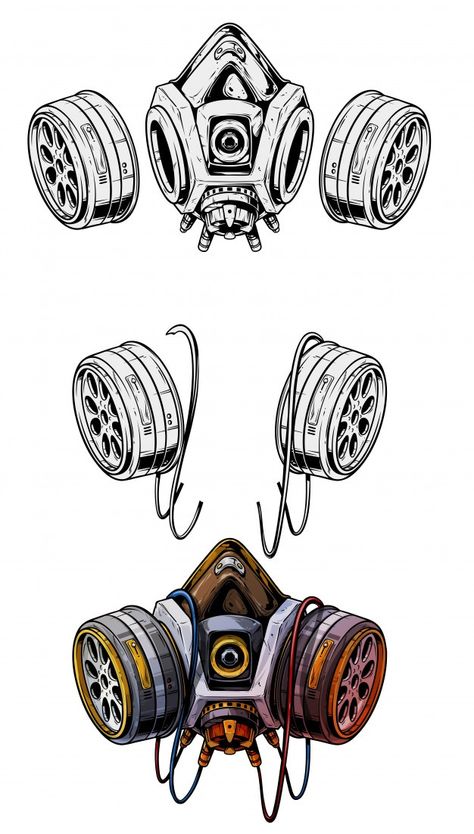 Gas Masks Drawings, Gas Maks Drawings, Spray Paint Mask Drawing, Techwear Gas Mask, Cool Mask Drawing, Vector Art Anime, Steampunk Mask Drawing, Gas Mask Art Reference, Cyberpunk Gas Mask Art