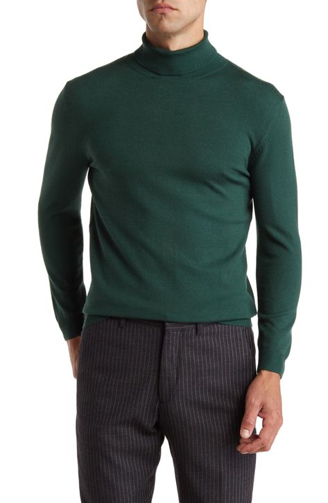 A supersoft turtleneck sweater knit from stretch-enhanced cotton offers a performance fit that's breathable, comfortable and stylish. Turtleneck Long sleeves 97% cotton, 3% spandex Hand wash, dry flat Imported Model stats: 6'1" height, 32" waist. Green Turtle Neck Outfit Men, Blue Grey Hair, Turtle Neck Men, Mens Turtleneck, Lake Cabin, Cold Outfits, Green Business, High Maintenance, Green Outfit