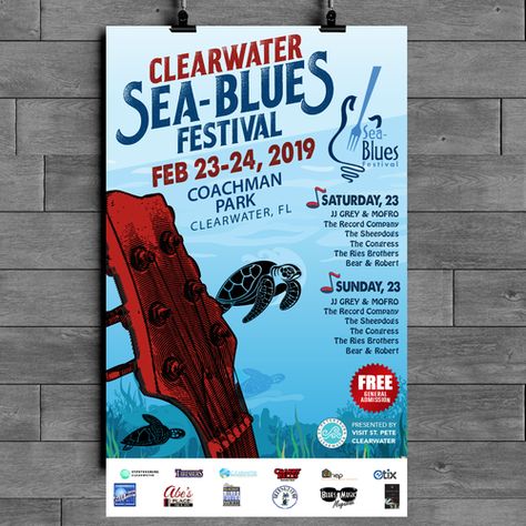 Jj Grey And Mofro, Festival Poster, Festival Posters, Poster Poster, Custom Posters, Poster Template, Blue Sea, Clear Water, Poster Design