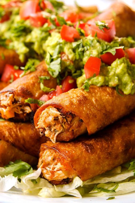 BEST, Easy Chicken Flautas (**Bake, Fry or Air Fry + Freezer Instructions) Ranchera Sauce, Chicken Flautas, Carlsbad Cravings, Breathing Room, Rotisserie Chicken Recipes, Hispanic Food, Chicken Spices, Easy Cheesy, Recipe Board