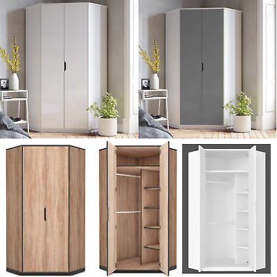 Cellini 2 Door Corner Wardrobes in High Gloss White, Grey Gloss or Oak Effect | eBay Corner Wardrobe Closet, Corner Closet, Corner Wardrobe, Wardrobe Sale, Closet Layout, Diy Wardrobe, Bedroom Closet Design, Wardrobe Design Bedroom, غرفة ملابس