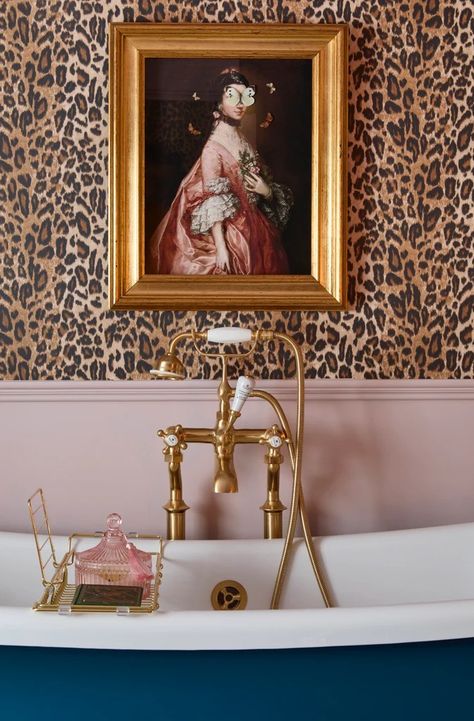 Renovation Nation: Wild for Leopard Print – Woodchip & Magnolia Eccentric Bathroom, Leopard Print Bathroom, Designed Bedroom, Bathroom Wallpaper Ideas, Magnolia Wallpaper, Pink Clouds Wallpaper, Cloud Paint, Leopard Print Wallpaper, French Inspired Home