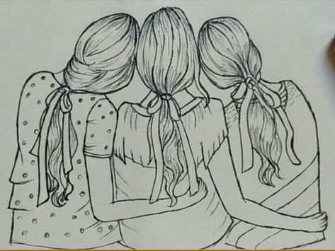 3 Best Friends Drawing Cute, Sisters Sketch, Friendship Sketches, Easy Pencil Drawing, Sisters Drawing, Friends Sketch, Crazy Tattoos, 3 Best Friends, Embroidery Hoop Art Diy