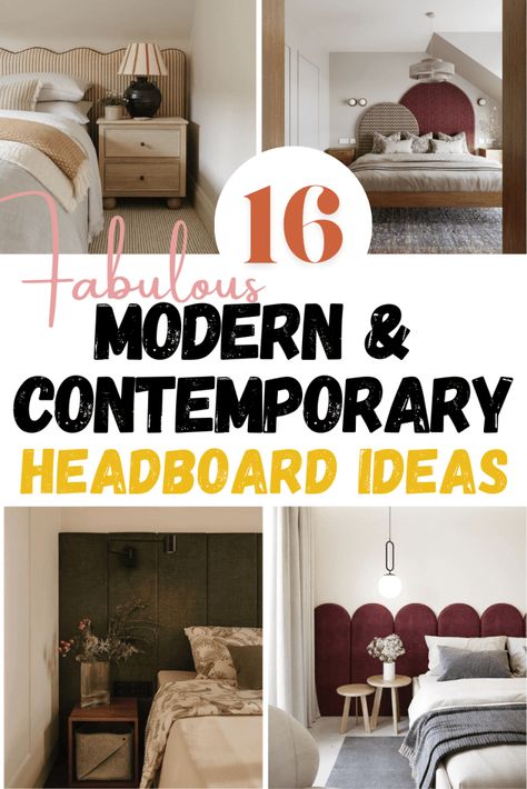 16 Best Modern and Contemporary Headboard Ideas - A Whimsical bit Headboard Ideas Bedroom Modern, Upholstered Headboard Ideas, Modern Headboard Ideas, Collage Walls, Small Bathroom Remodel Designs, Contemporary Headboards, Upholstered Headboards, Headboard Ideas, Modern Headboard