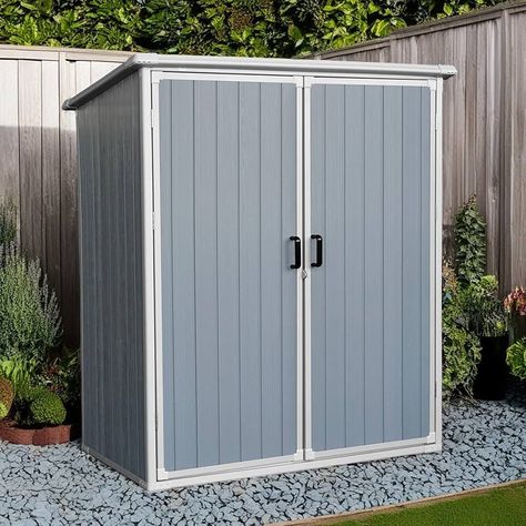 Amazon.com : FRANSOUL 5x3FT Resin Outdoor Storage Shed, All Weather Waterproof Garden Storage Cabinet with Lockable Double Doors, Outside Utility Tool Sheds for Bikes and Patio, Light Gray : Patio, Lawn & Garden Waterproof Garden Storage, Small Storage Shed, Doors Outside, Farmhouse Sheds, Garden Storage Cabinet, Outdoor Storage Shed, Shed Organization, Outside Storage, Bicycle Storage