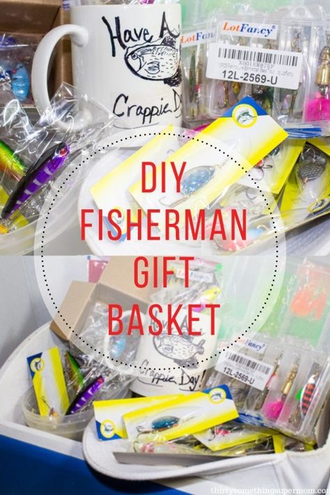 DIY Fisherman Gift Basket Fishing Gift Basket, Diy Fishing Gifts, Theme Baskets, Auction Basket, Gift Baskets For Him, Raffle Basket, Boyfriend Gift Basket, Diy Fishing, Fishing Basket