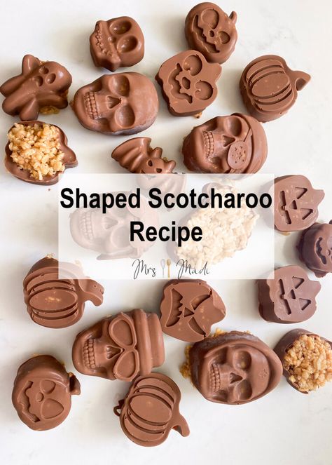 Pin this recipe and make these delicious treats at home!   Click this pin to see the full recipe. Everyone loves a good & soft scotcharoo. Make a shaped scotcharoos, a themed treat (holiday, seasonal or birthday) with a silicone mold. Silicone Mold Candy Recipes, Christmas Molds Ideas, Mini Silicone Mold Recipes, Silicone Mold Ideas Food, Silicone Mold Recipes Desserts, Desserts In Silicone Molds, Fudge In Silicone Molds, Pumpkin Silicone Mold Recipes, Halloween Silicone Mold Recipes