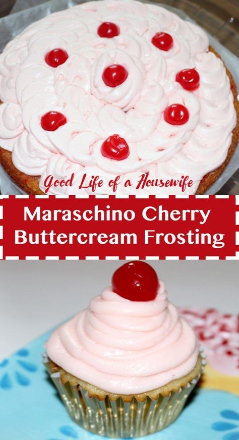 Maraschino Cherry Butter Cream Frosting Cherry Buttercream Frosting, Cherry Butter, Cherry Buttercream, Cherry Frosting, Healthy Desserts For Kids, Bakery Muffins, Kid Friendly Dessert, Funfetti Cupcakes, Butter Cream Frosting