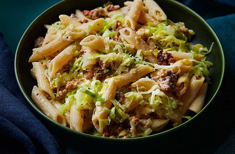 Mustardy Leek & Sausage Pasta Recipe | Waitrose & Partners Leeks Recipe, Sausage Pasta Recipe, Leek Recipes, Sausage Pasta Recipes, Sausage Pasta, Super Saver, Pork Sausage, Pasta Recipe, Sausages