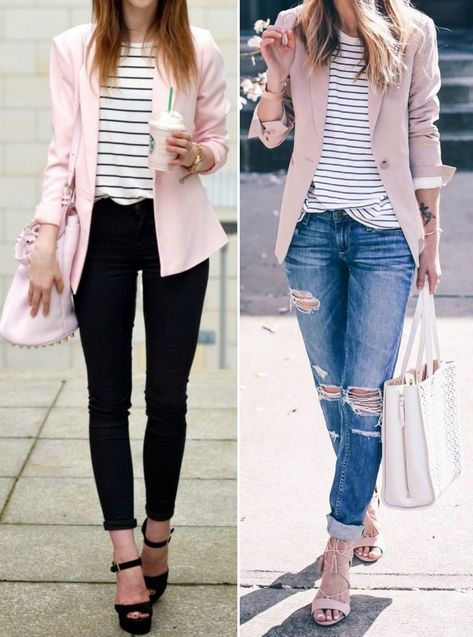 Pale Pink Blazer Outfit Casual, Pink Dress Jacket Outfit, Pink Outfits For Women Classy, Blush Blazer Outfit Casual, Powder Pink Blazer Outfits, Blush Outfits For Women, Dusty Pink Blazer Outfit, Blush Pink Blazer Outfit Work, Outfits With A Pink Blazer