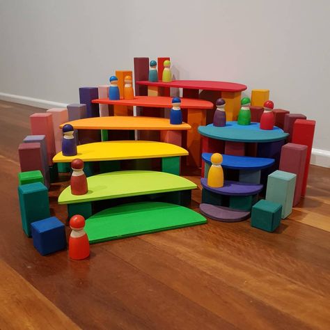 Grimms Play Ideas, Rainbow Toys, Rainbow Stacker Ideas, Wooden Rainbow Ideas, Grimms Rainbow Ideas, Wooden Rainbow Stacker Ideas, Grimms Rainbow, Grimms Wooden Toys, Grimm's Toys