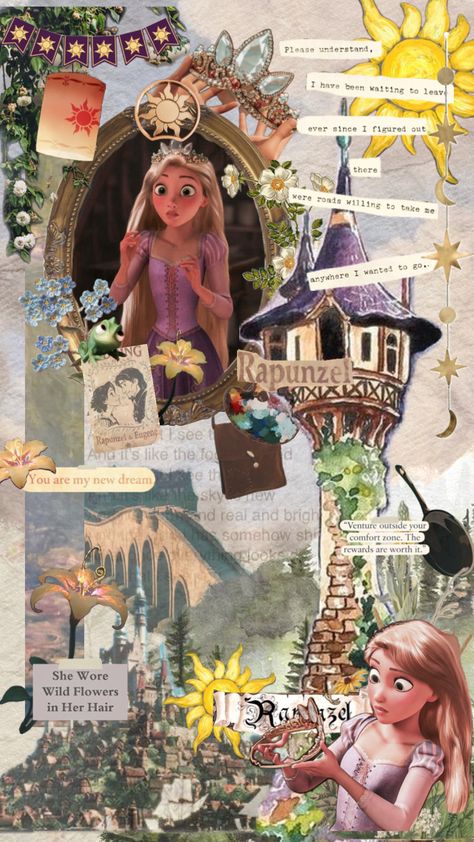 I didn’t really like my last tangled collage so I tried again ✌️✨ Tangled Collage, Tangled Wallpaper, Disney Eras, Movie Collage, Fairytale Aesthetic, Wallpaper Iphone Disney Princess, Cute Disney Drawings, Disney Collage, Phone Inspiration