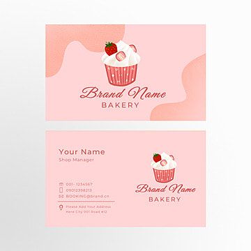 Cupcake Background, Food Birthday Party, Baking Business Cards, Cupcake Business Cards, Bakery Business Cards Templates, Strawberry Illustration, Pink Template, Cake Business Cards, Baking Shop