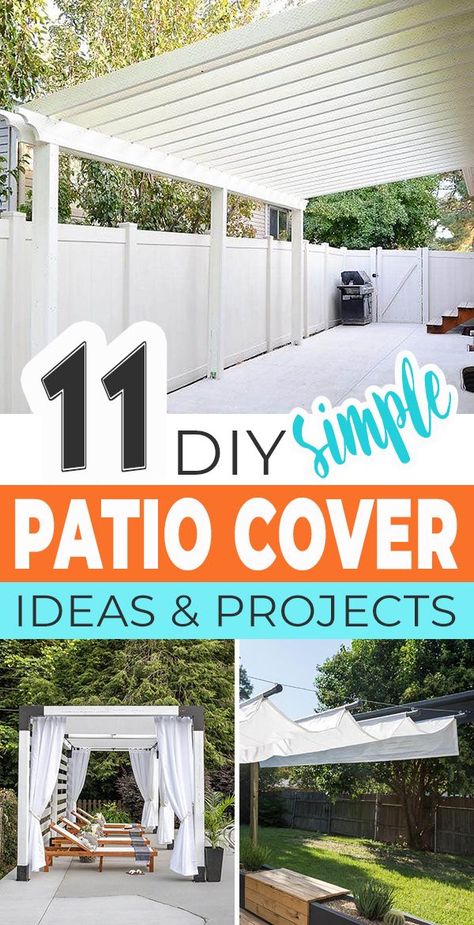 Check out all these great patio cover ideas! Whether you are looking for cheap, temporary options, or you want to add a full attached cover, we have tutorials for you that literally anyone can make. Easy Diy Patio, Patio Cover Ideas, Diy Patio Cover, Backyard Covered Patios, Outdoor Covered Patio, Cheap Patio, Pergola Attached To House, Diy Shades, Patio Cover