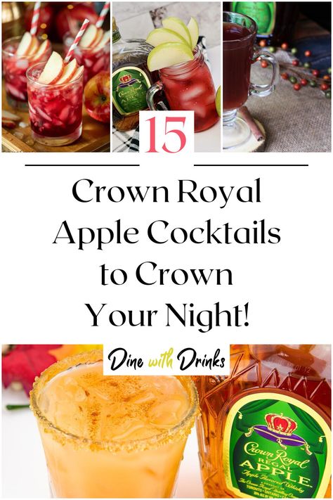 Collage of 4 crown royal apple cocktails. Vanilla Crown Recipes, Cocktails With Crown Apple, Crown Apple Halloween Drinks, Mixed Drinks With Crown Apple, Crown Royal Drinks Apple, Crown Apple Drinks Recipes Fall, Crown Maple Drinks Recipes, Caramel Apple Crown Royal Drink, Crown Apple Fall Drinks