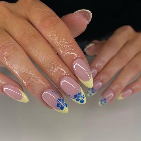 Summer Yellow Nails, Frenchies Nails, Hawaiian Nails, Teen Nails, Blue Hibiscus, Summery Nails, Blush Nails, Summer Yellow, Nails Only