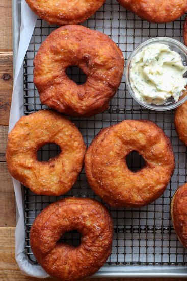 Savoury Doughnut, Crispy Creme Donut Recipe, Gluten Free Yeast Donuts Fried, Yeast Doughnut Recipe Fried, Crispy Creme Donut, Savory Donuts Recipe, Chive Butter, Savory Donuts, Donuts Recipes