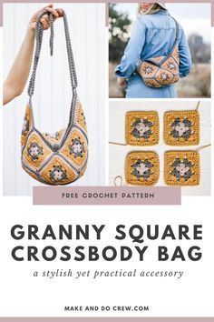 Mochila Crochet, Crochet Purse Pattern Free, Granny Square Crochet Patterns Free, Crochet Backpack, Womens Crochet Patterns, Bag Pattern Free, Granny Square Bag, Crochet Handbag, Cozy Crochet