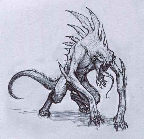 Reptile Creature by Mavros-Thanatos Mavros Thanatos, Monster Sketch, Creature Fantasy, Creepy Drawings, Monster Drawing, 다크 판타지, Creature Drawings, Monster Concept Art, Alien Creatures