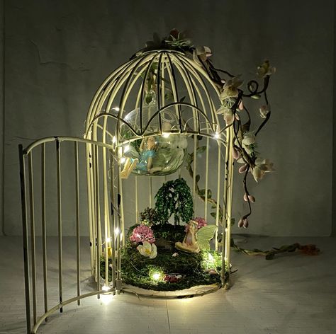 Caged Garden, Birdcage Centerpiece, Fae Realm, Birdcage Decor, Hanging Centerpiece, Cage Decor, Bird Cage Centerpiece, Forest Room, Fairy Room