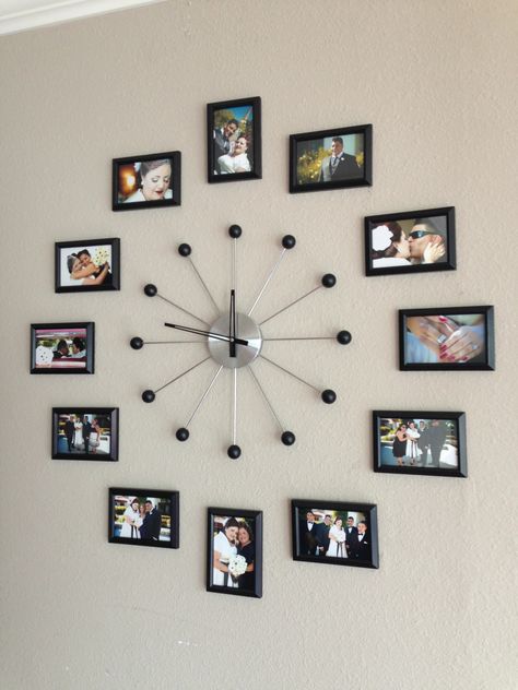 Photo collage wall clock Photo Wall Clocks, Frame Wall Collage, Tv Stand Decor, Diy Wand, Family Wall Decor, Home Decor Baskets, Tv Decor, Unique Wall Decor, Home Room Design