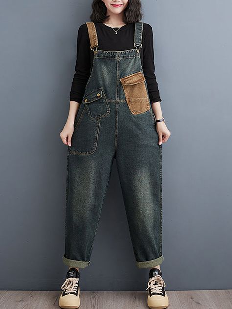 Womens Denim Overalls, Men Jumpsuit, Overalls Men, Jeans Overall, Streetwear Jeans, Loose Jumpsuit, Jean Vintage, Retro Streetwear, Overalls Women