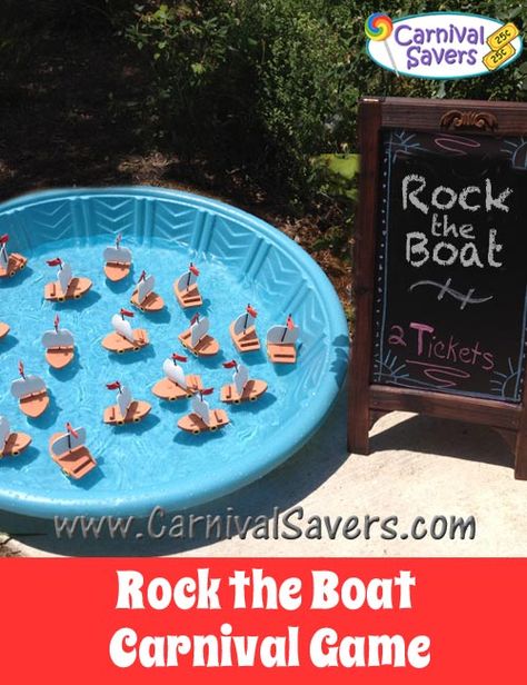 Rock the Boat Carnival Game -- Carnival players are given 3 chances to pick two different sailboats with matching numbers on their bottom side. If the numbers on 2 boats match, they win a prize! Spring Fling Games, Carnival Games Ideas, Carnival Booths, Fall Festival Games, Carnival Games For Kids, Fete Ideas, Picnic Games, Rock The Boat, Fall Carnival