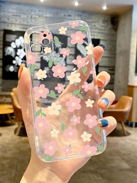 Multicolor    TPU Floral Phone Cases    Phone/Pad Accessories Painted Clear Phone Case, Spring Phone Cases, Korean Phone Cases, Clear Phone Case Design, Mandala Phone Case, Diy Phone Case Design, Phone Case Diy Paint, Girly Phone Cases, Diy Iphone Case