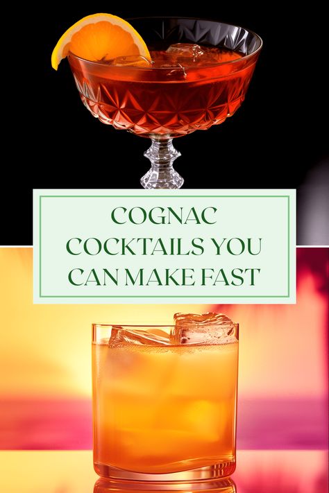 Craving delicious cocktails? Discover how to create 35 quick and tasty cognac cocktails! From classic treats like Sidecars and Vieux Carré to uniquely flavorful ones like Banana Bliss and The Napoleon, there's something for every palate. Enjoy the layers of rich oils, spices, and fruity aromas that cognac brings to each sip. Whether you prefer sweet to bittersweet, check out these easy recipes you can whip up in minutes for your next gathering or cozy night in. Explore the magic of cognac in cocktails today! Layered Cocktails Recipes, Courvoisier Cocktails, Cava Cocktails, Vieux Carre Cocktail Recipe, Cognac Cocktails, Cognac Drinks, Cognac Cocktail, Murphy Bar, Layered Cocktails